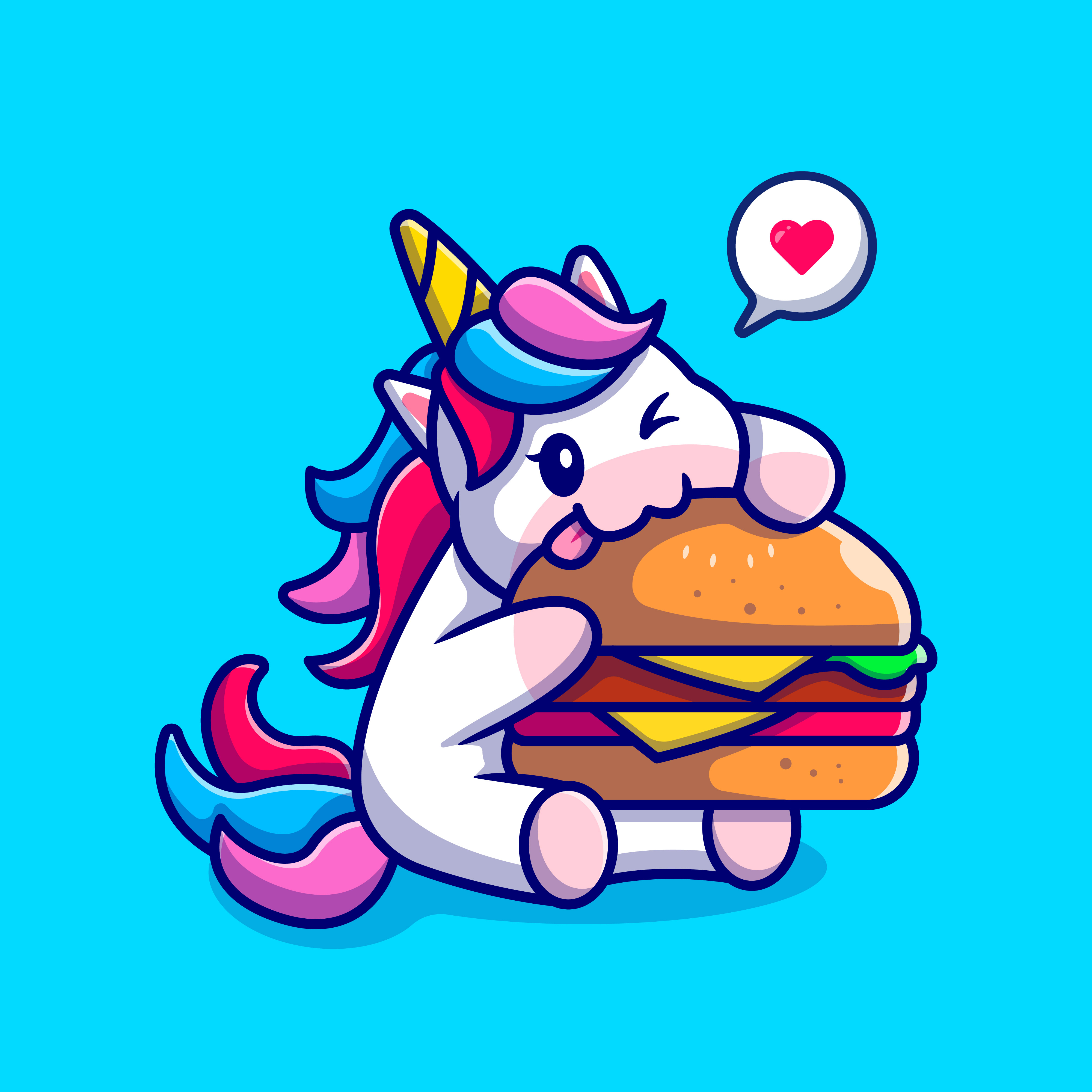 Du siehst Fluffy das Fast Food essende Einhorn